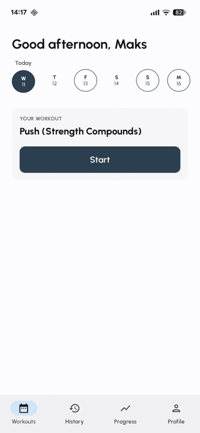 Fersonal app homescreen showing your personalized workout plan