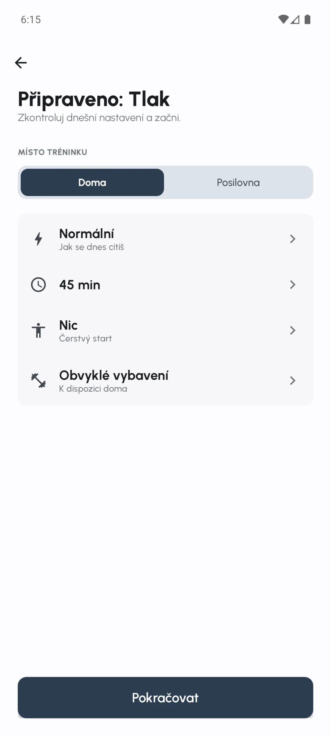 Kontrola Fersonal pro energii, dostupný čas, svalovou únavu a vybavení