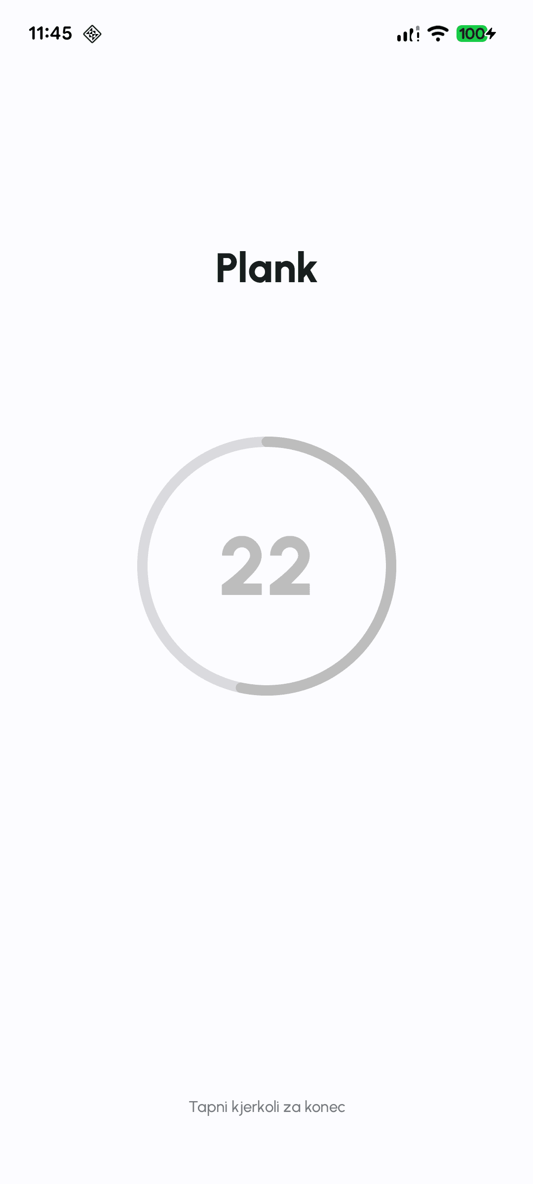 Zaslon počitka s časovnikom v aplikaciji Fersonal